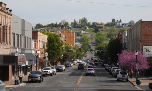 Downtown_Pendleton_CB A street level view looking down Pendleton's historic Main Street